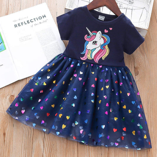 Baby Girl Unicorn Print Dress – Blue