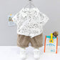 Toddler boy cat printed shirt and shorts set White for kids