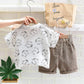 Toddler boy cat printed shirt and shorts set White for kids