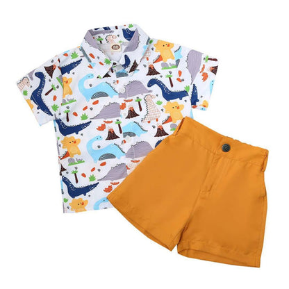 Baby Boy Dino Print Shirt With Shorts – Yellow