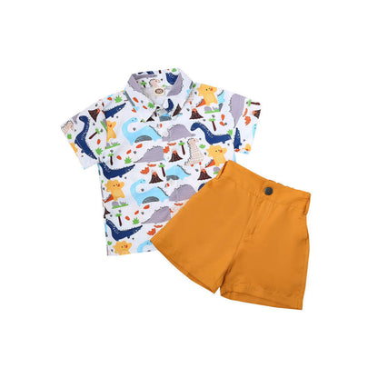 Baby Boy Dino Print Shirt With Shorts – Yellow