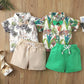 Toddler boy bow tie leaf printed shirt set Green for kids