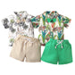 Toddler boy bow tie leaf printed shirt set White for kids