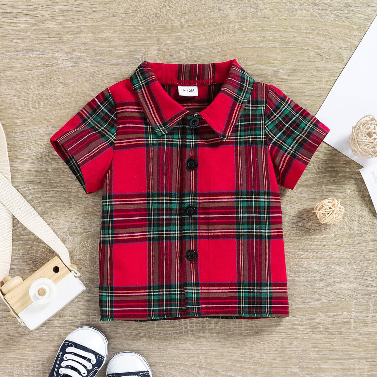 Baby Boy Checked Shirt And Rugged Denim Set – Red