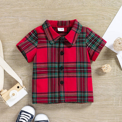 Baby Boy Checked Shirt And Rugged Denim Set – Red