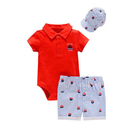 Baby boy summer romper set with cap