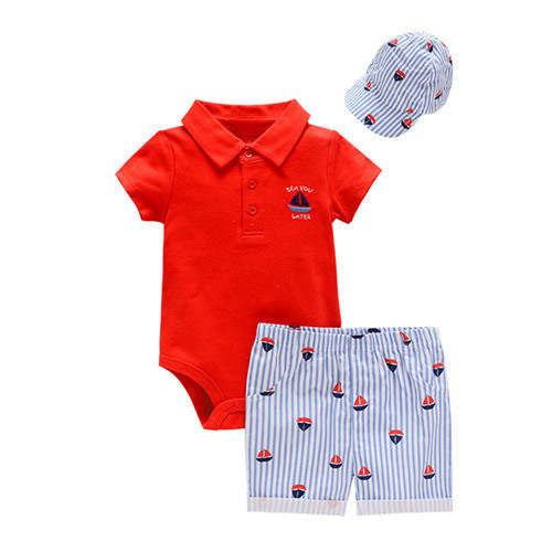 Baby boy summer romper set with cap