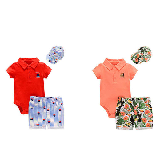 Baby boy summer romper set with cap