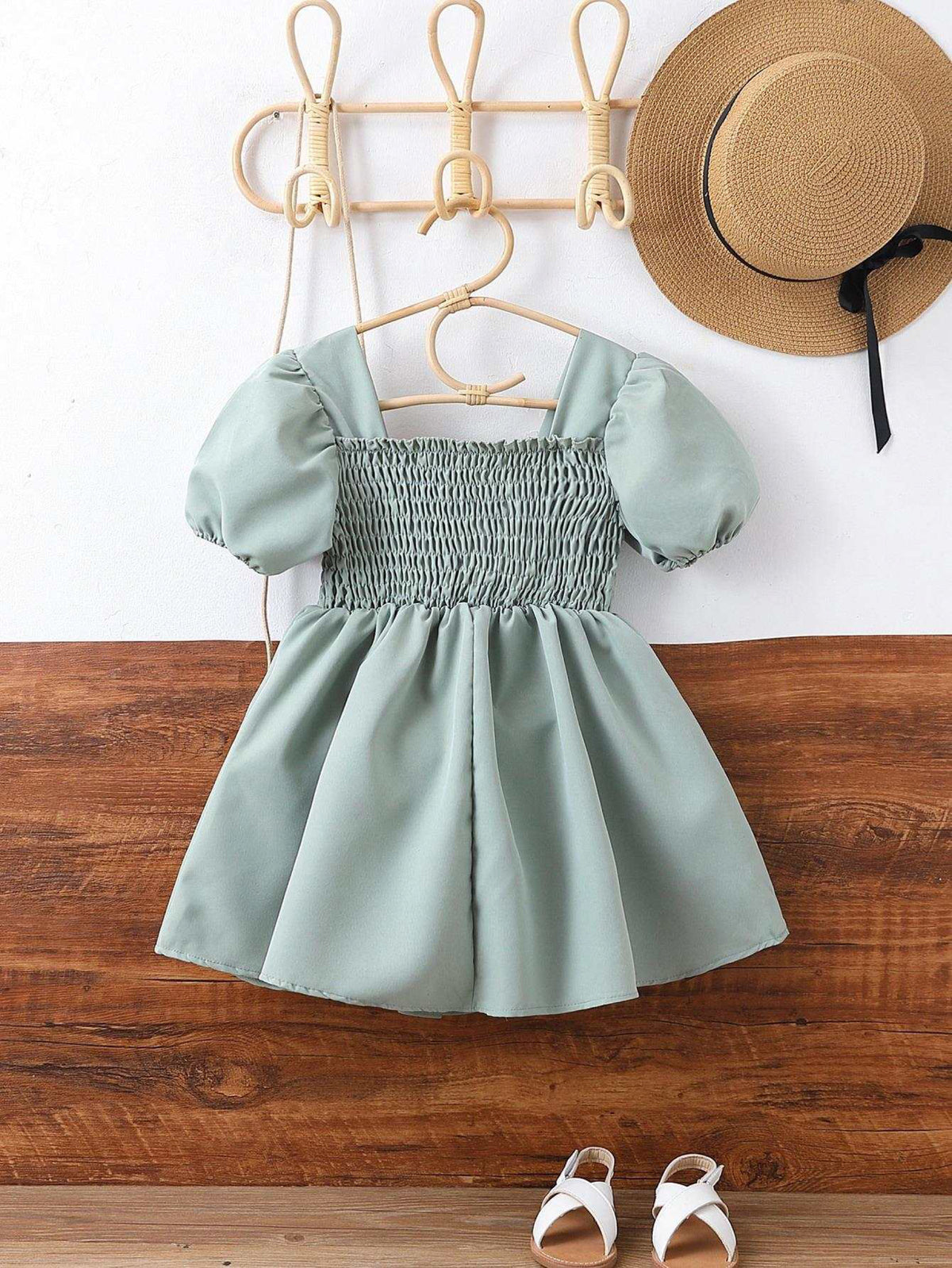 Baby Girl Puff Sleeves Princess Dress – Green