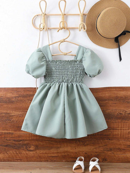 Baby Girl Puff Sleeves Princess Dress – Green