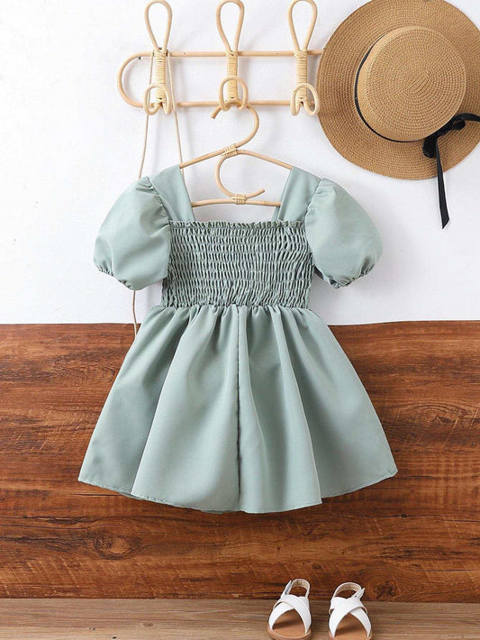 Baby Girl Puff Sleeves Princess Dress – Green