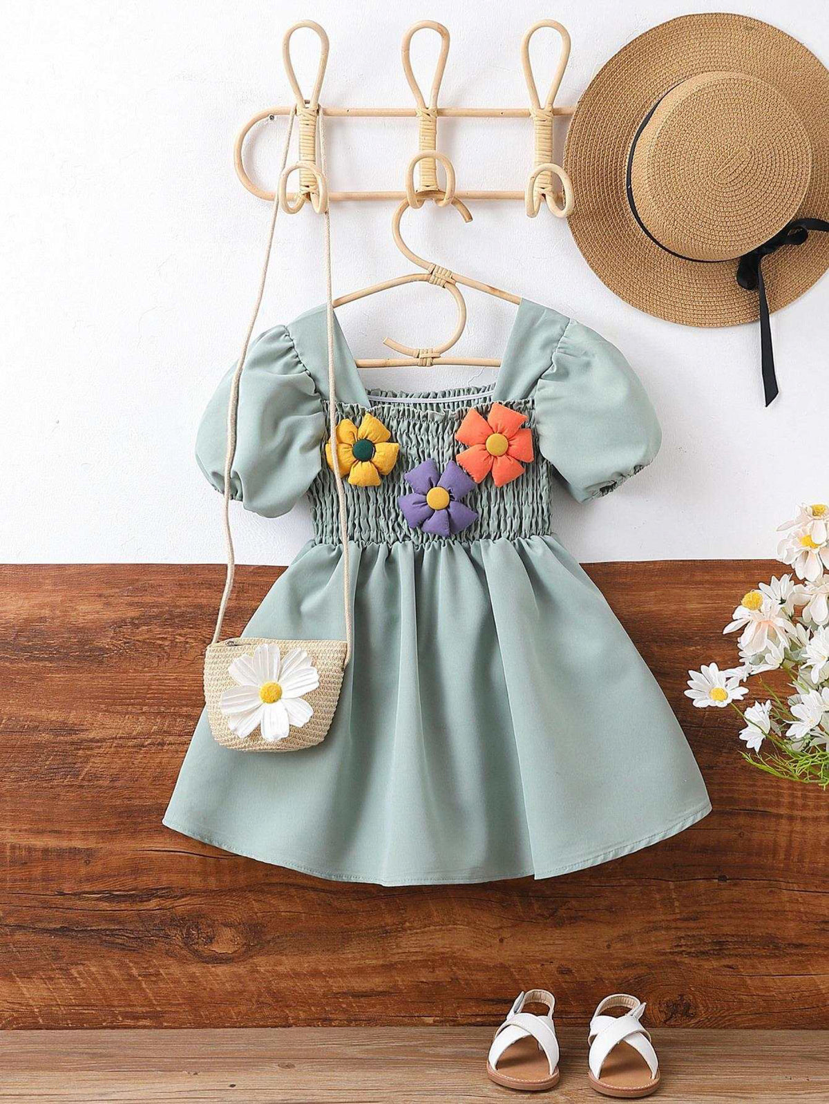 Baby Girl Puff Sleeves Princess Dress – Green