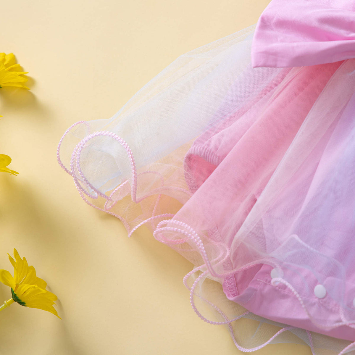 Baby Girl Ruffles Sleeves Lace Mesh Dress – Pink