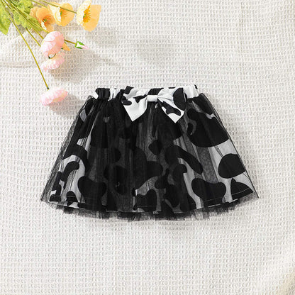 Baby Girl 2-Piece One Shoulder Top And Floral Lace Tutu Skirt – Black
