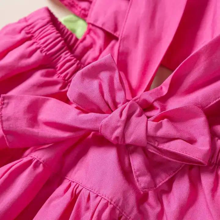 Baby Girl Dress Solid Striped Color With Ruffles Sleeves – Pink