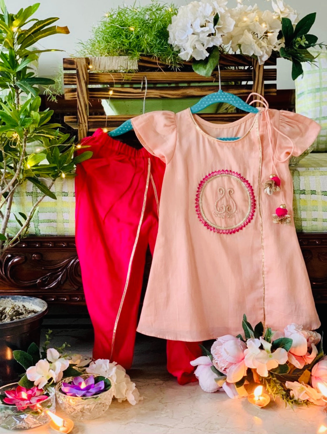 Padma Lakshmi Feet Embroidered Kurta Dhoti Set for Girls