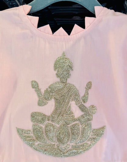 Kamala Devi Embroidered Lehenga Set for Girls - Peach