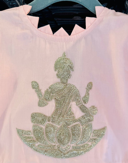 Kamala Devi Embroidered Lehenga Set for Girls - Peach