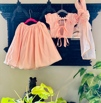 Kamala Devi Embroidered Lehenga Set for Girls - Peach