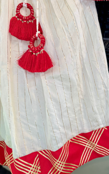 Kamala Devi Embroidered Lehenga Set for Girls - Red & White