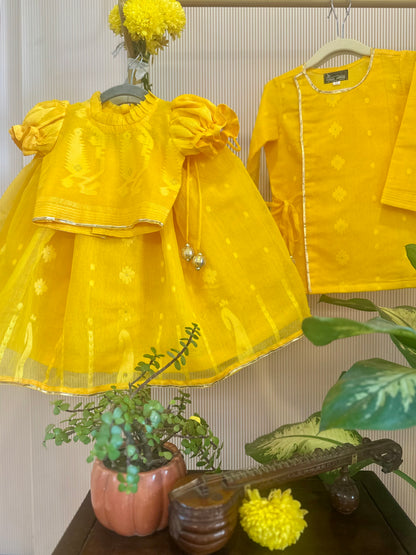 Basanti Dhakai Cotton Lehenga Set for Girls