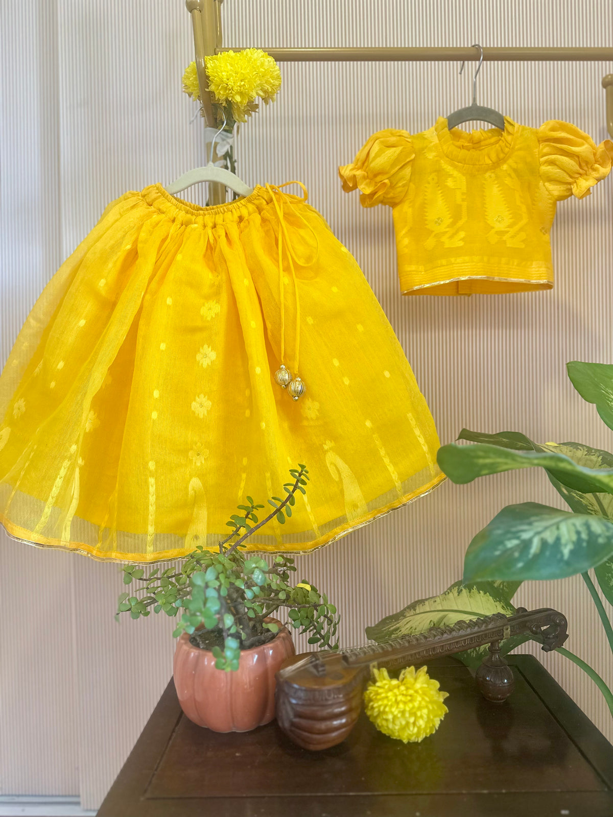 Basanti Dhakai Cotton Lehenga Set for Girls