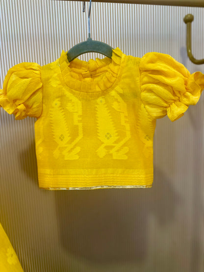 Basanti Dhakai Cotton Lehenga Set for Girls