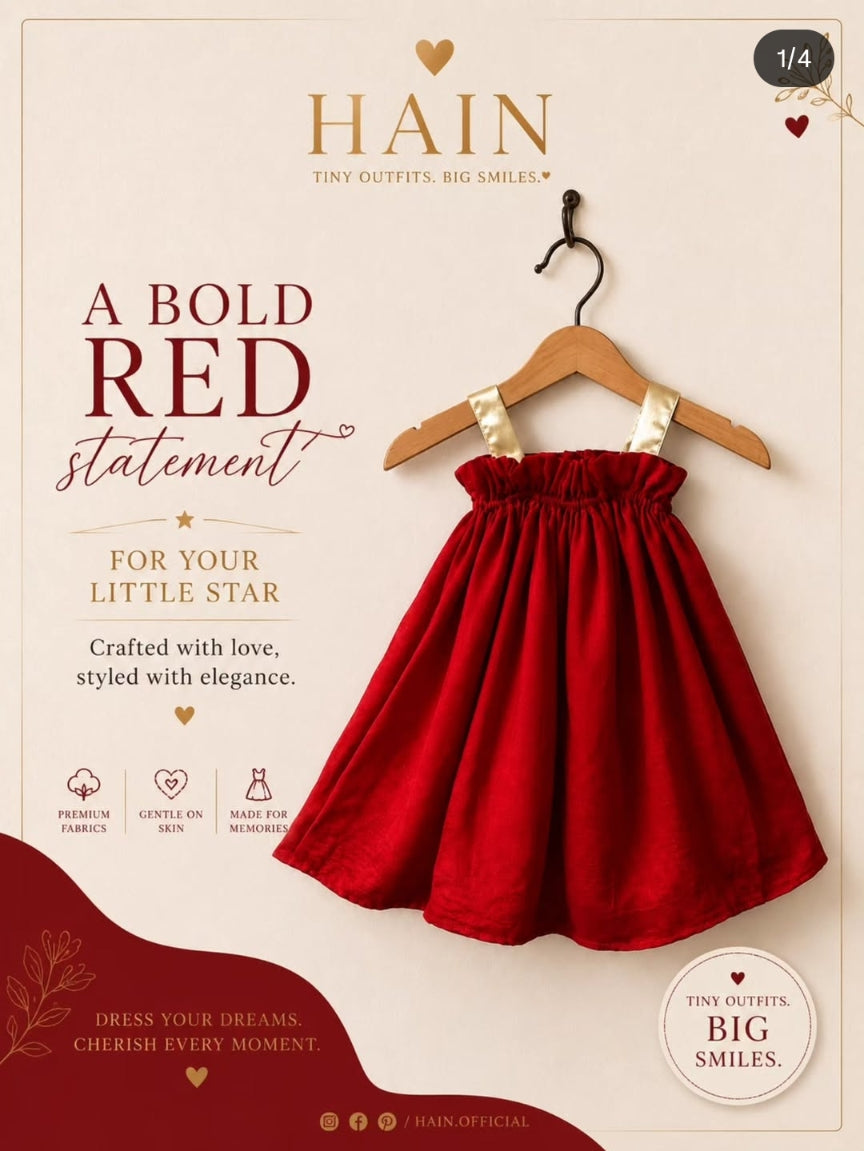 Crimson Red Dress with Creamy Ivory Straps