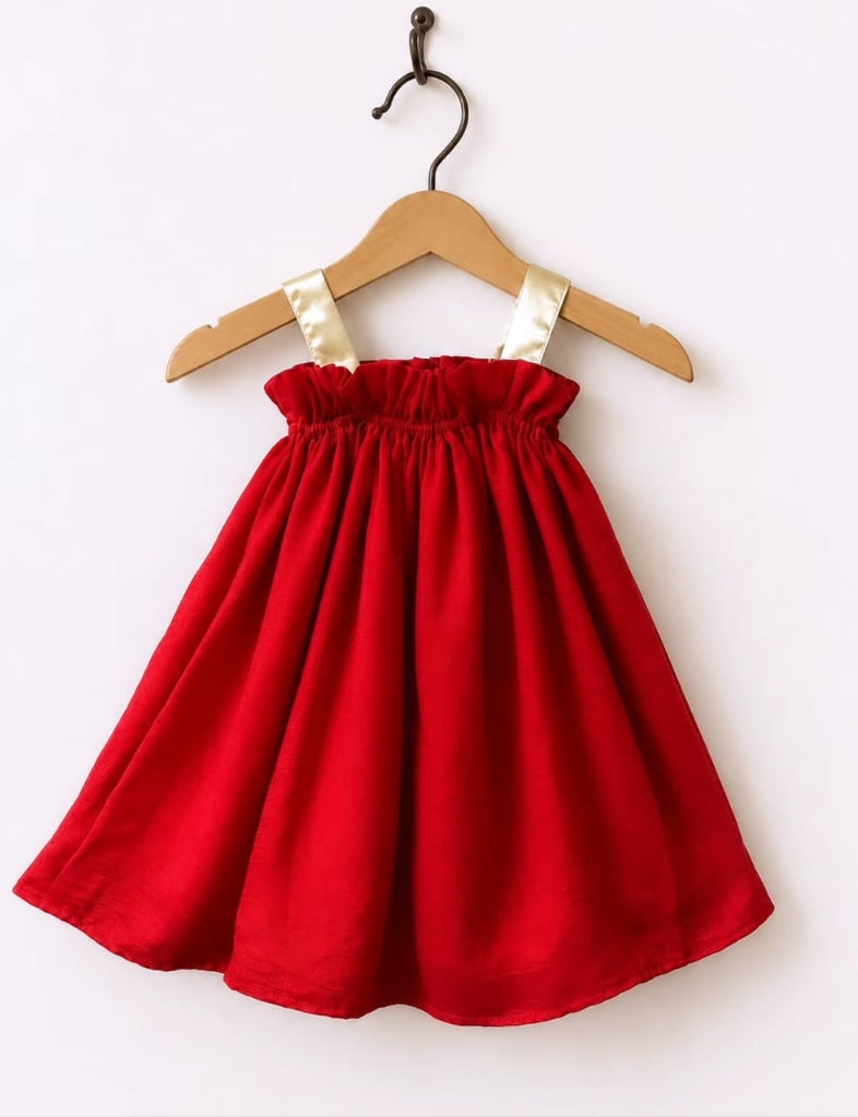 Crimson Red Dress with Creamy Ivory Straps