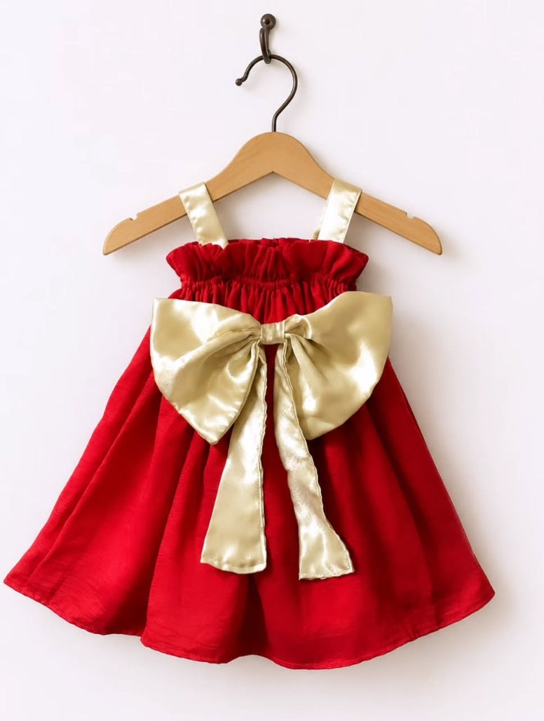 Crimson Red Dress with Creamy Ivory Straps