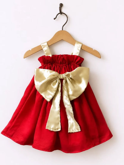 Crimson Red Dress with Creamy Ivory Straps