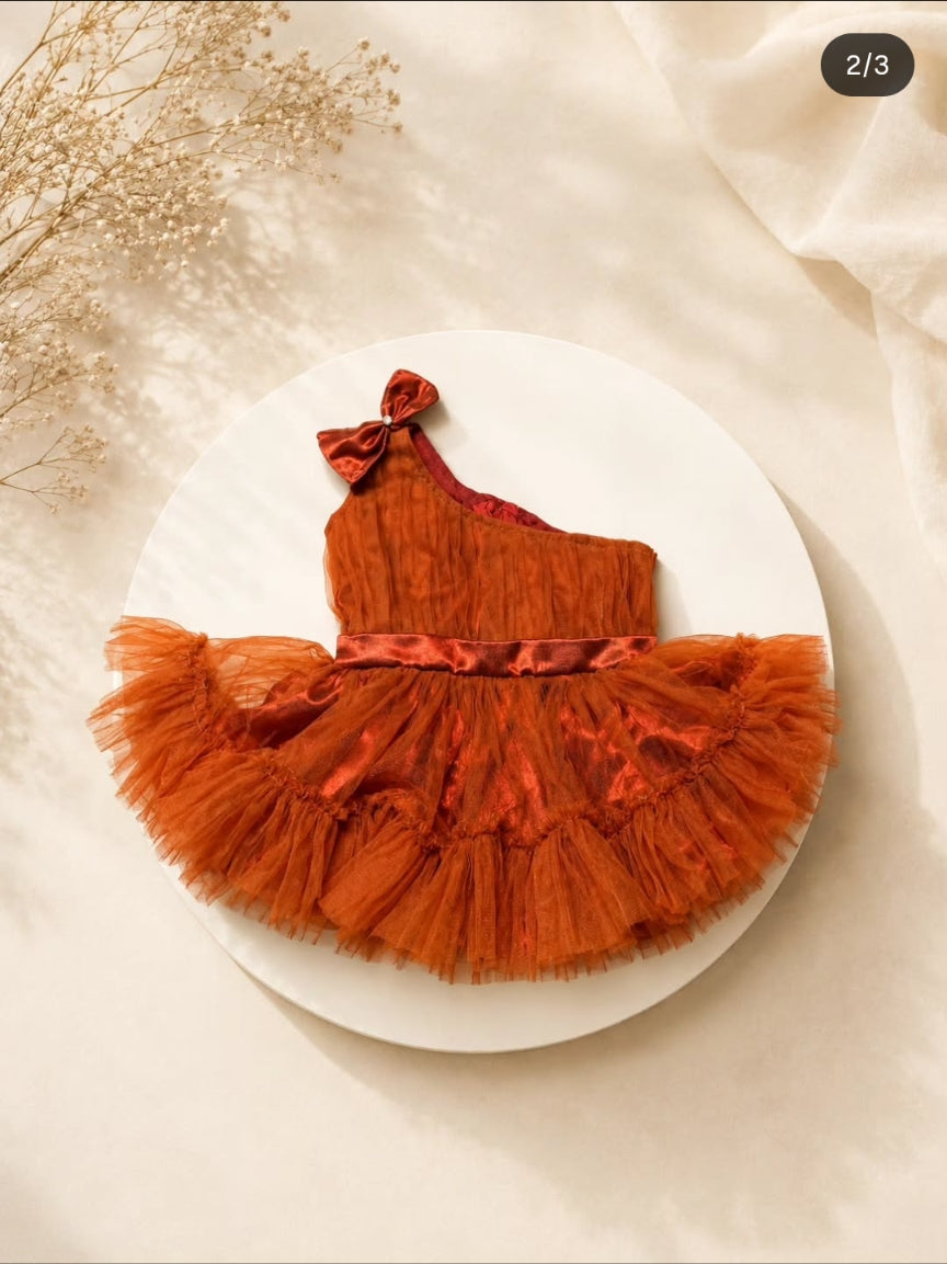 Rust Orange One-Shoulder Tulle Dress