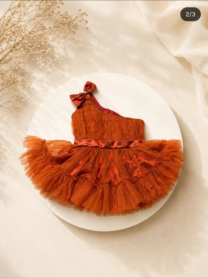 Rust Orange One-Shoulder Tulle Dress