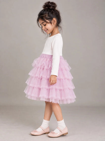 Pink Pearl & Silver Bow Cardigan & White-Pink Ruffle Frock Set