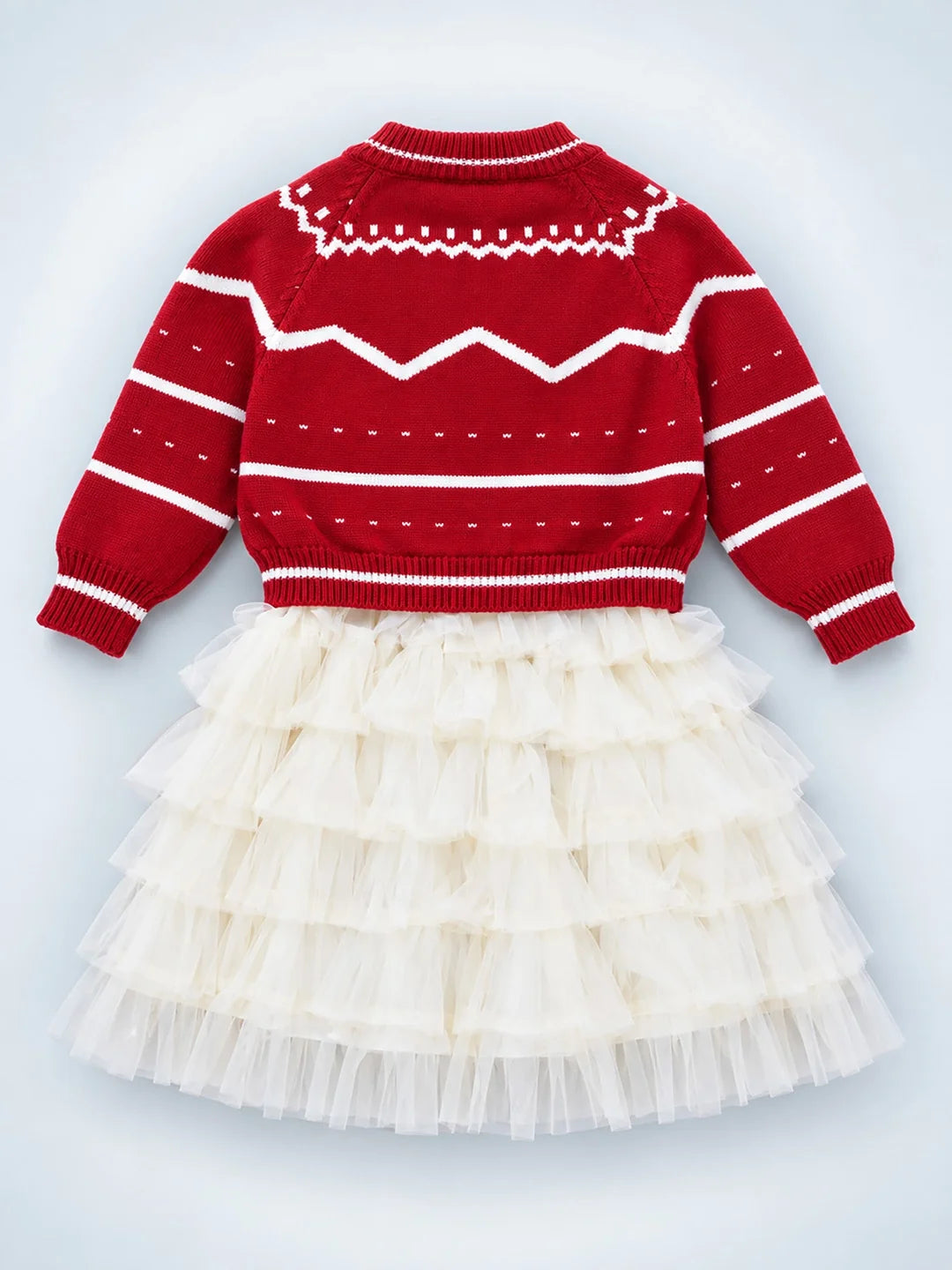 Red Strawberry Cardigan & White-Ivory Ruffle Frock Set