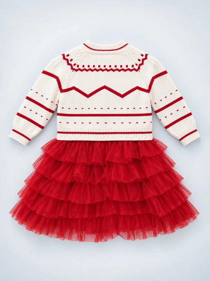 White Strawberry Cardigan & White-Red Ruffle Frock Set