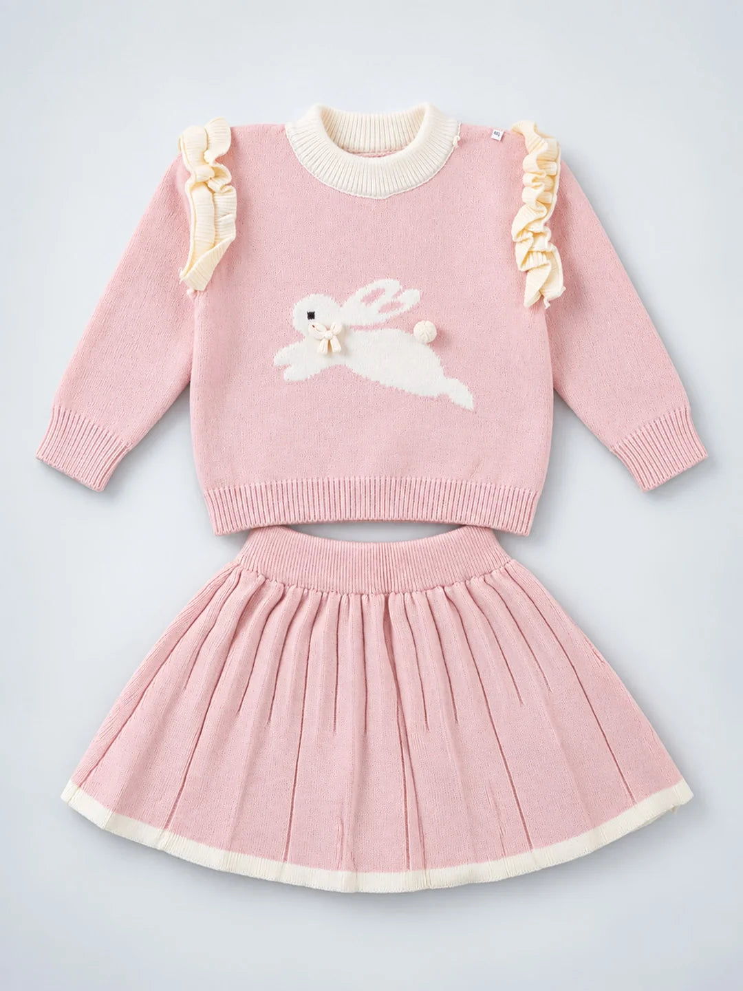 Peach Bunny Sweater & Pleated Skirt Set
