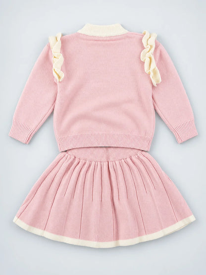 Peach Bunny Sweater & Pleated Skirt Set