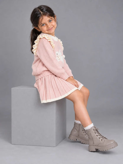 Peach Bunny Sweater & Pleated Skirt Set