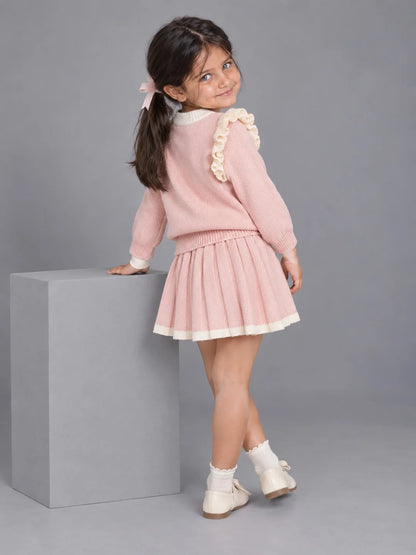 Peach Bunny Sweater & Pleated Skirt Set
