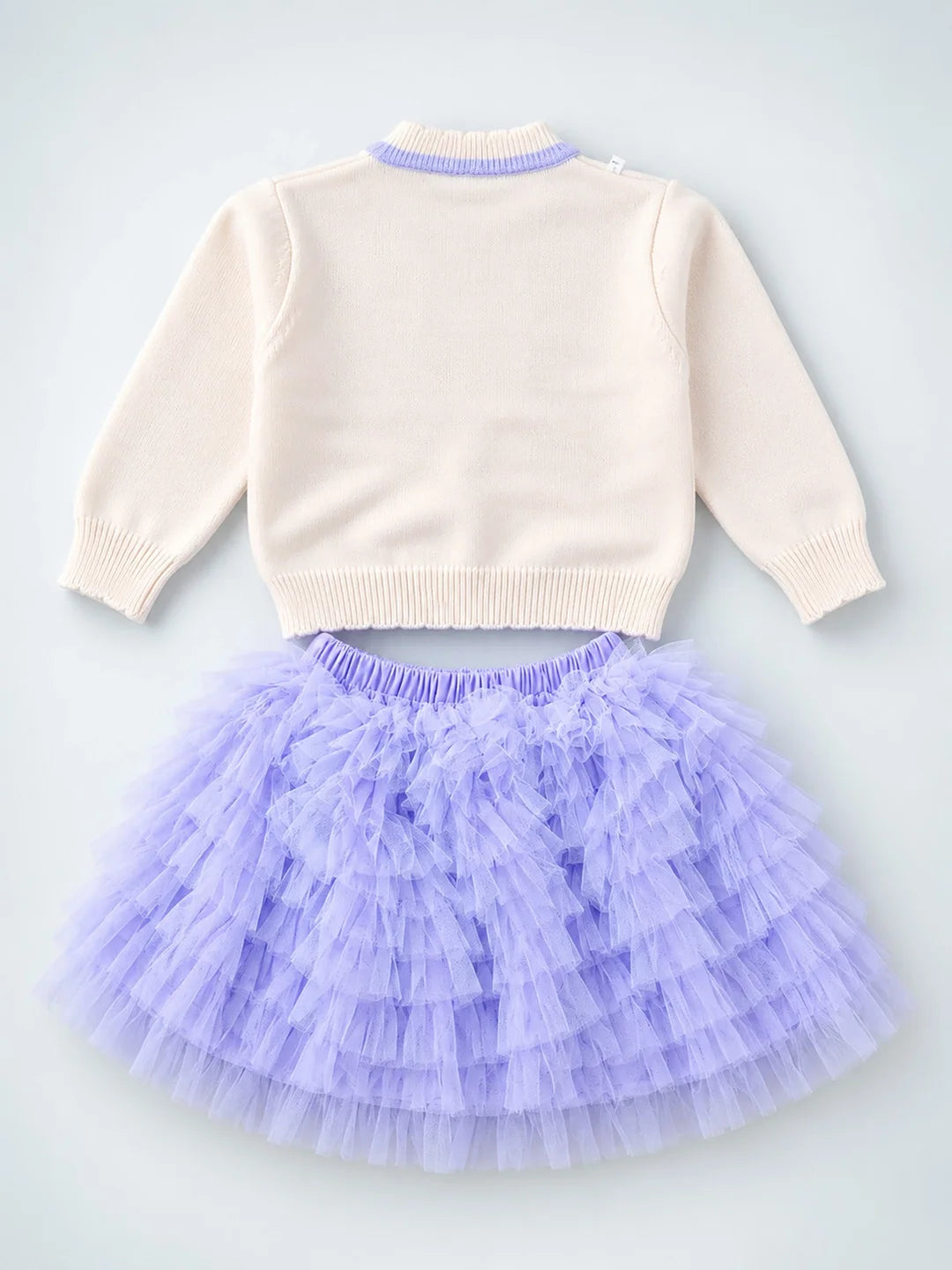 Ivory Horse Sweater & Purple Ruffle Skirt with Detachable Bow Clip Set