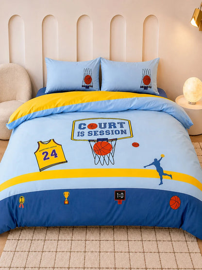4 Pcs Basketball Theme Embroidered King Size Bedding Set