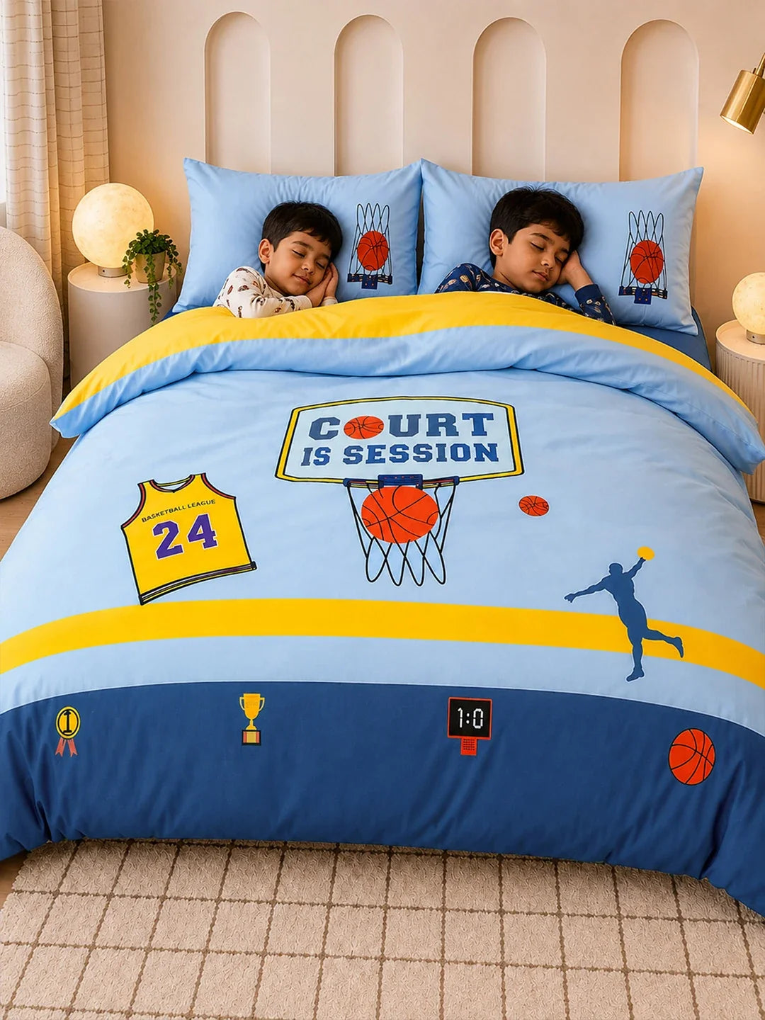 4 Pcs Basketball Theme Embroidered King Size Bedding Set