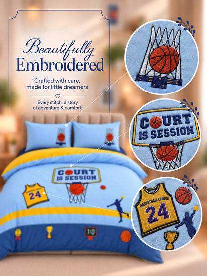 4 Pcs Basketball Theme Embroidered King Size Bedding Set