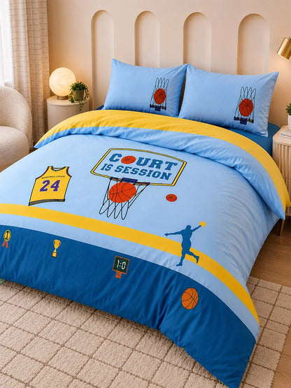 4 Pcs Basketball Theme Embroidered King Size Bedding Set