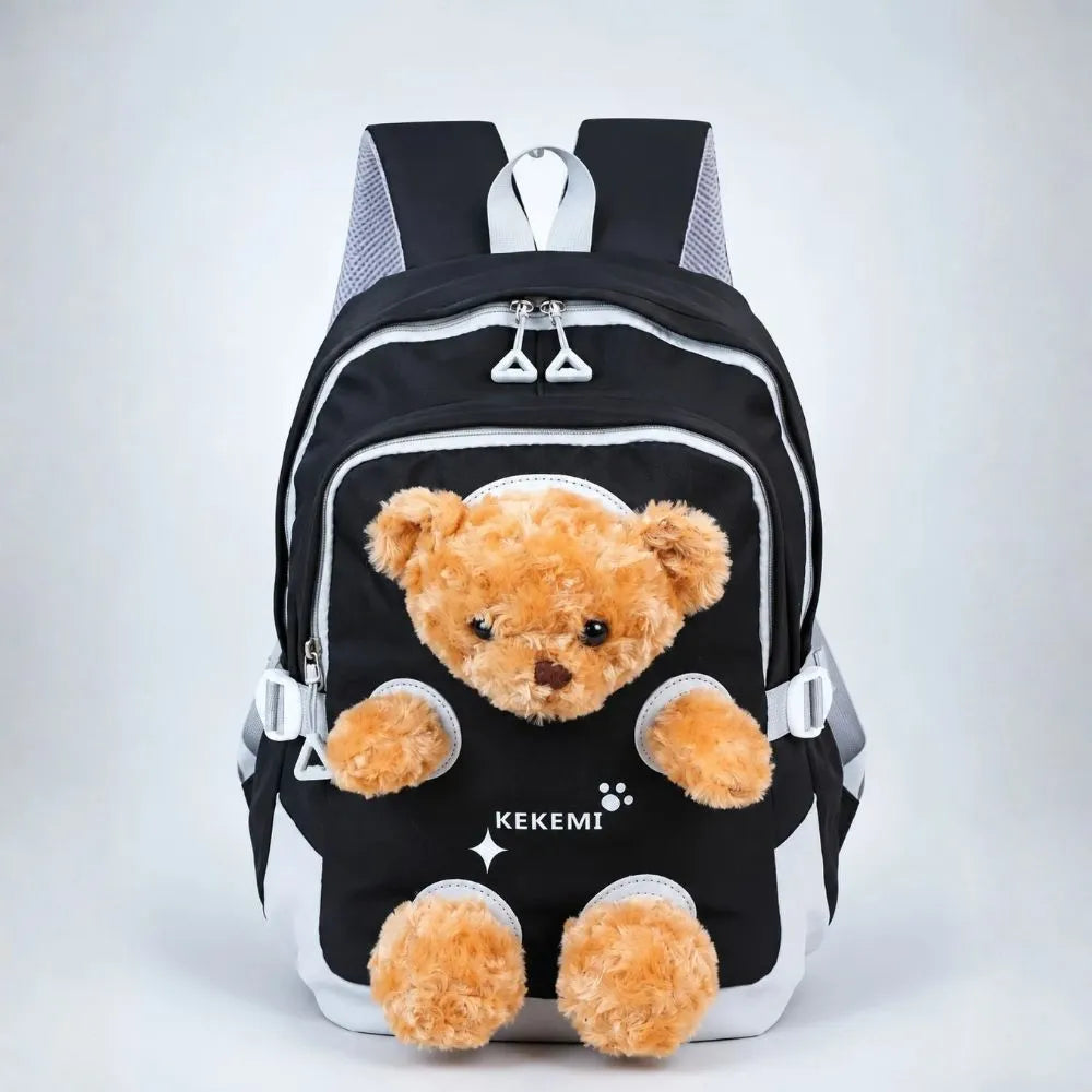 Black & Brown Teddy Toddler Backpack with Removable Soft Toy for Nursery & Playgroup