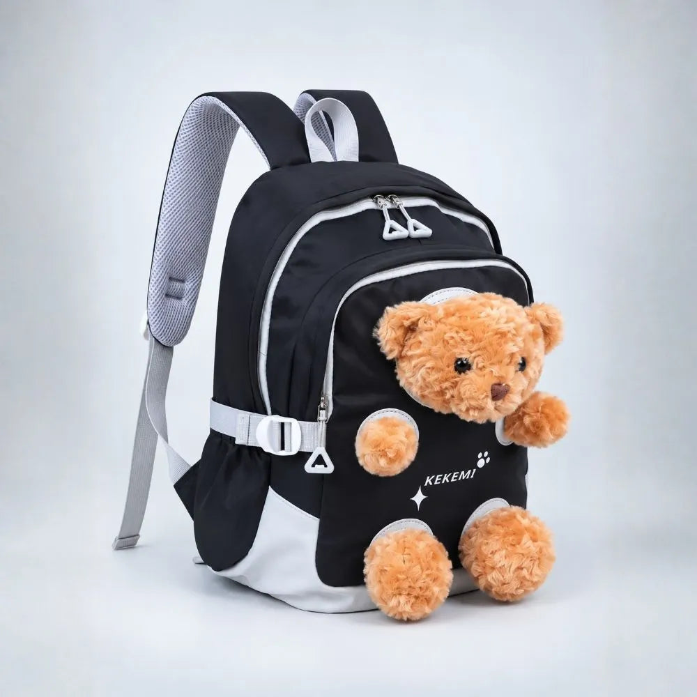 Black & Brown Teddy Toddler Backpack with Removable Soft Toy for Nursery & Playgroup