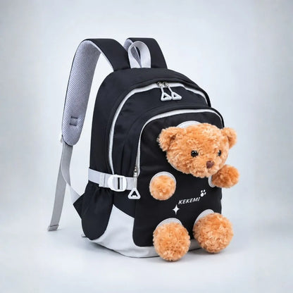 Black & Brown Teddy Toddler Backpack with Removable Soft Toy for Nursery & Playgroup