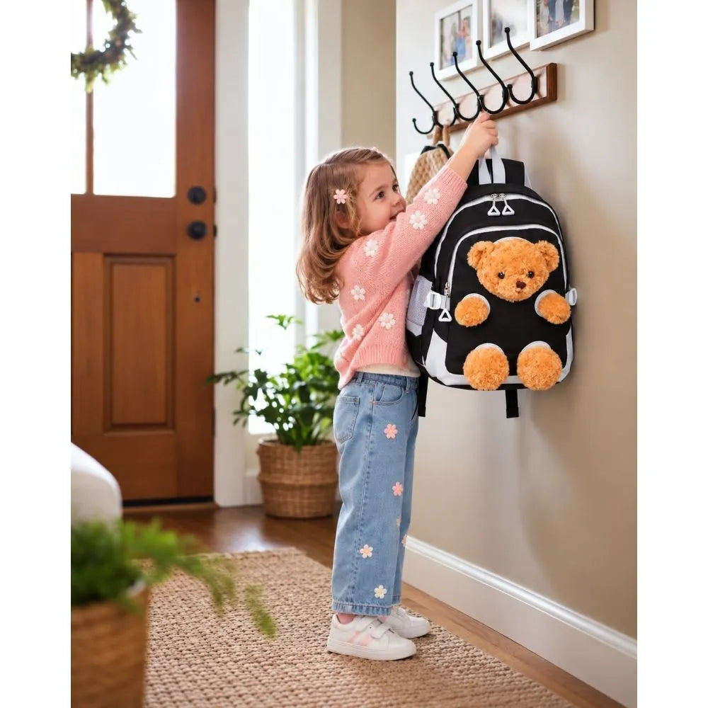 Black & Brown Teddy Toddler Backpack with Removable Soft Toy for Nursery & Playgroup
