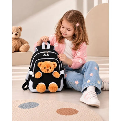 Black & Brown Teddy Toddler Backpack with Removable Soft Toy for Nursery & Playgroup
